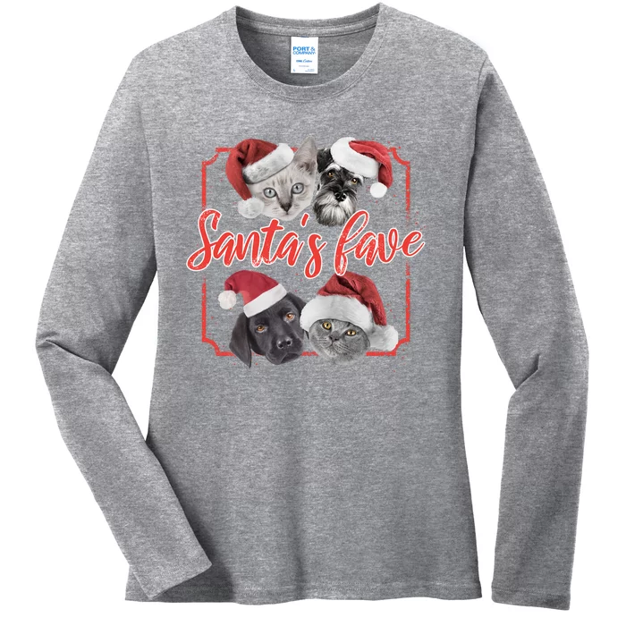 Cats And Dogs Santa's Love Ladies Long Sleeve Shirt