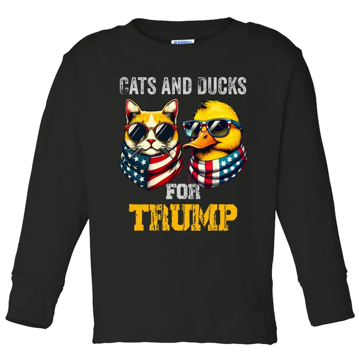 Cats And Ducks For Trump President 2024 Trump Vance 2024 Toddler Long Sleeve Shirt