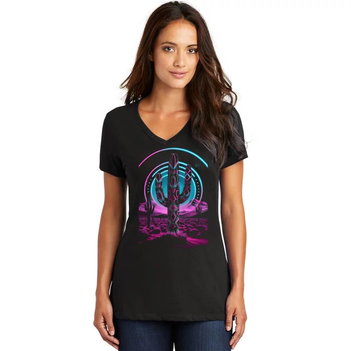 Cool Artsy Desert Cactus Women's V-Neck T-Shirt