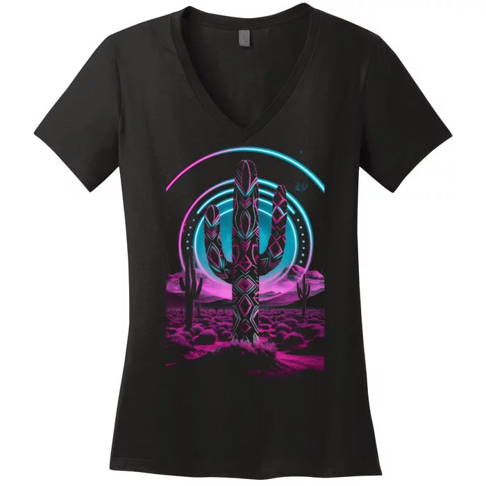 Cool Artsy Desert Cactus Women's V-Neck T-Shirt