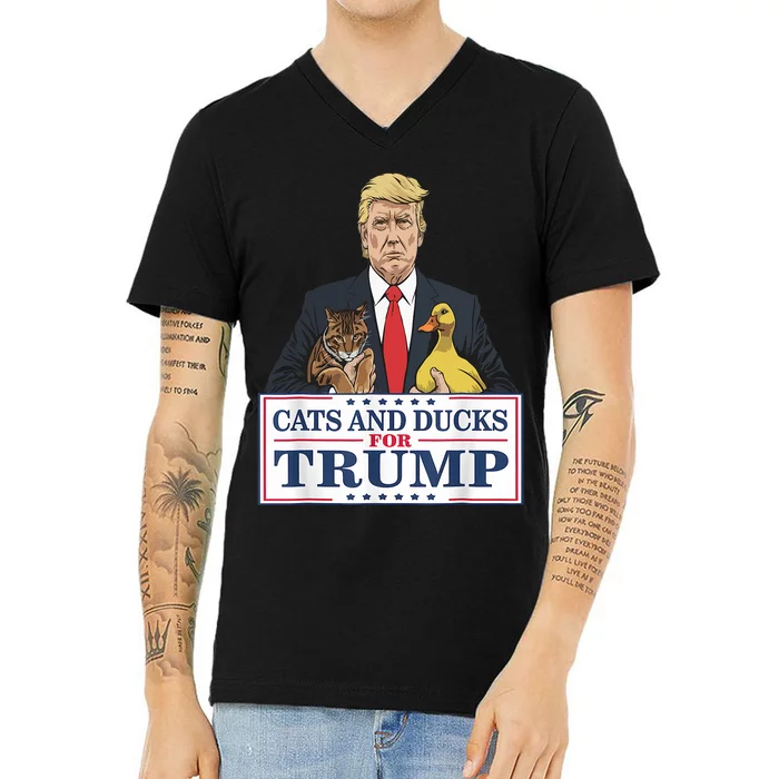 Cats And Ducks For Trump 2024 Kittens And Ducks For Trump V-Neck T-Shirt