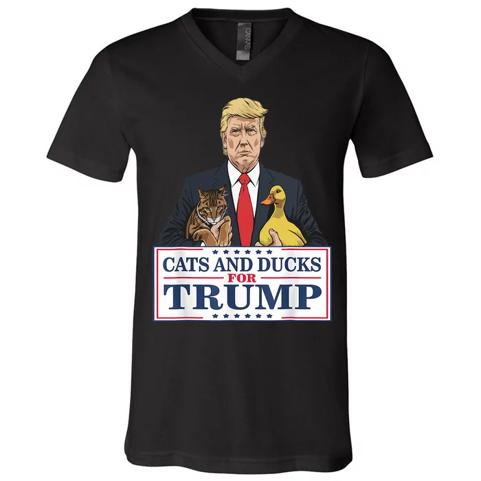 Cats And Ducks For Trump 2024 Kittens And Ducks For Trump V-Neck T-Shirt