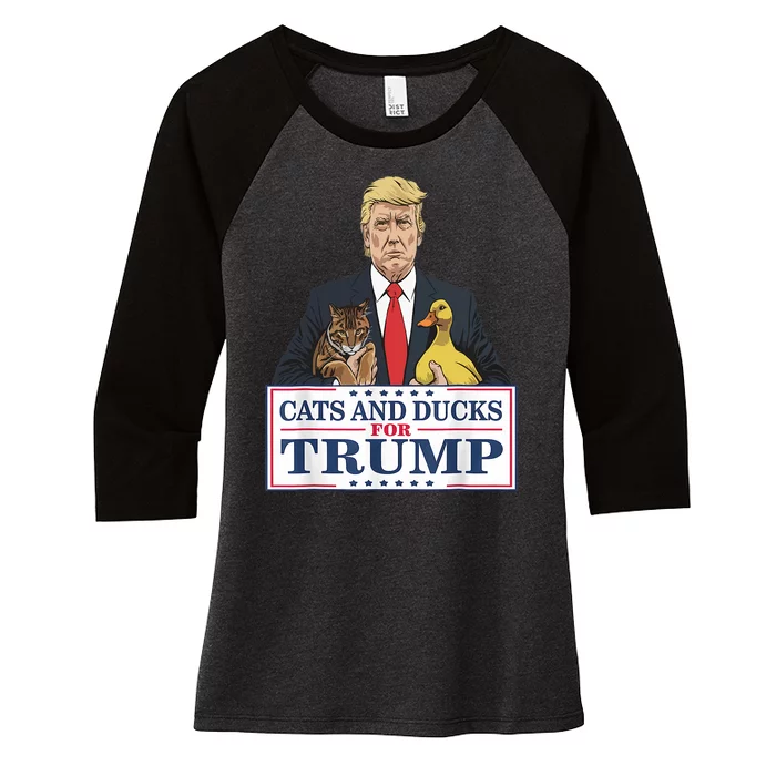 Cats And Ducks For Trump 2024 Kittens And Ducks For Trump Women's Tri-Blend 3/4-Sleeve Raglan Shirt