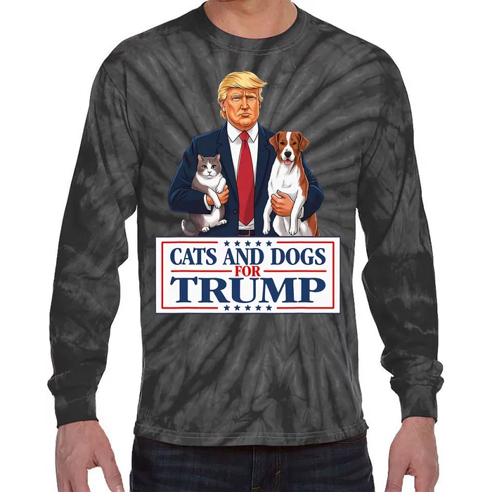 Cats And Dogs For Trump 2024 Pets For Trump Vance 2024 Tie-Dye Long Sleeve Shirt