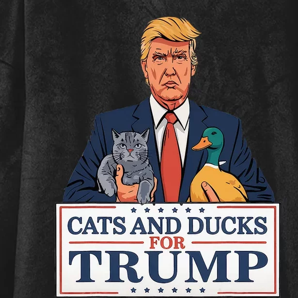 Cats And Ducks For Trump 2024 Kittens And Ducks For Trump Hooded Wearable Blanket