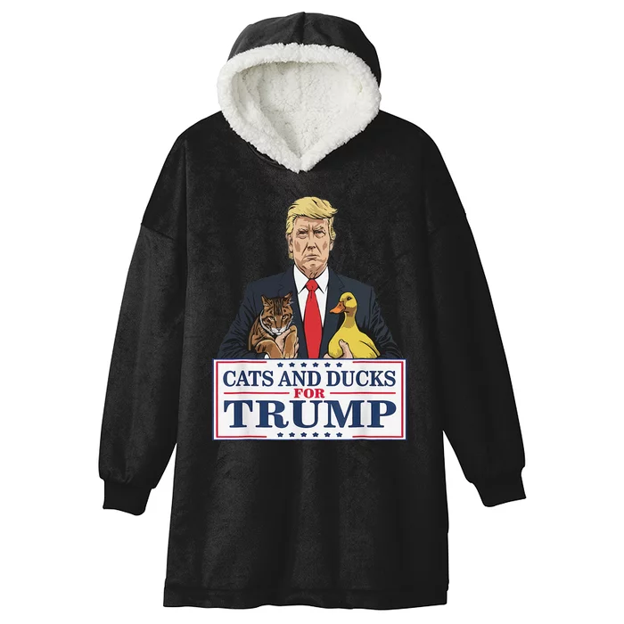 Cats And Ducks For Trump 2024 Kittens And Ducks For Trump Gift Hooded Wearable Blanket