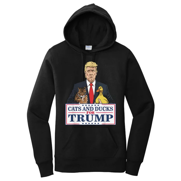 Cats And Ducks For Trump 2024 Kittens And Ducks For Trump Gift Women's Pullover Hoodie