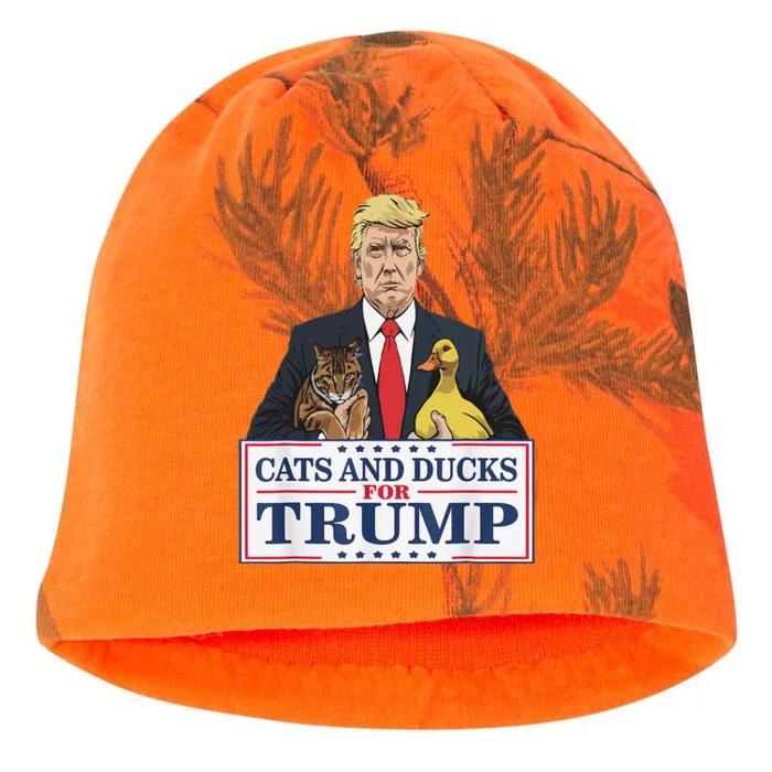 Cats And Ducks For Trump 2024 Kittens And Ducks For Trump Gift Kati - Camo Knit Beanie