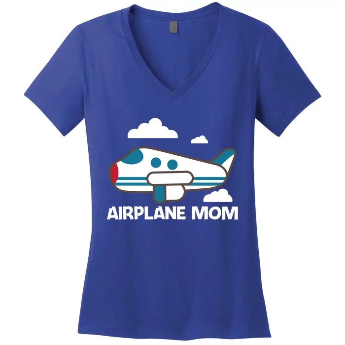 Cool Airplane Design For Mom Mother Aviation Plane Lovers Gift Women's V-Neck T-Shirt