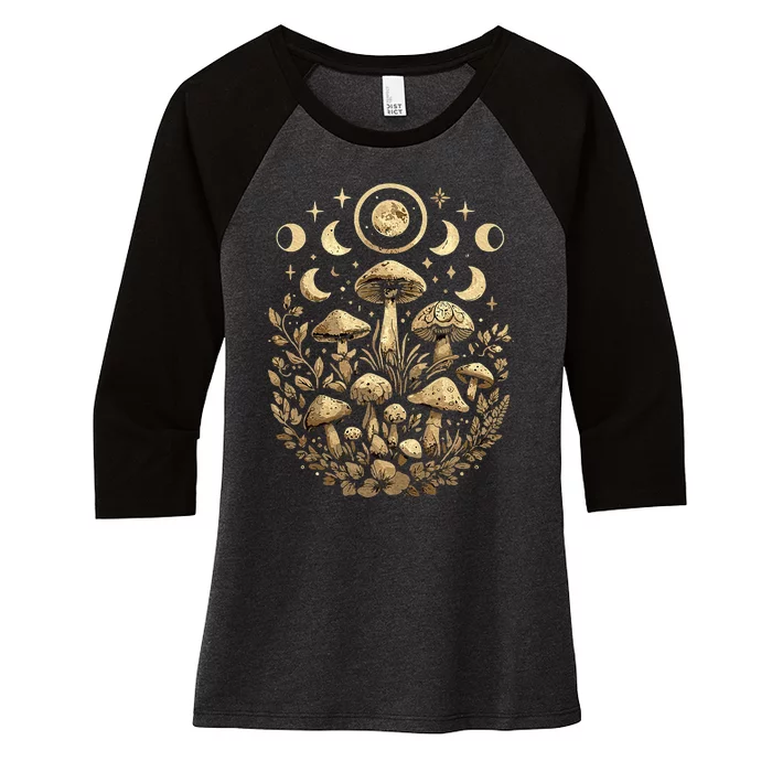 Cottagecore Aesthetic Dark Academia Aesthetic Mushroom Women's Tri-Blend 3/4-Sleeve Raglan Shirt