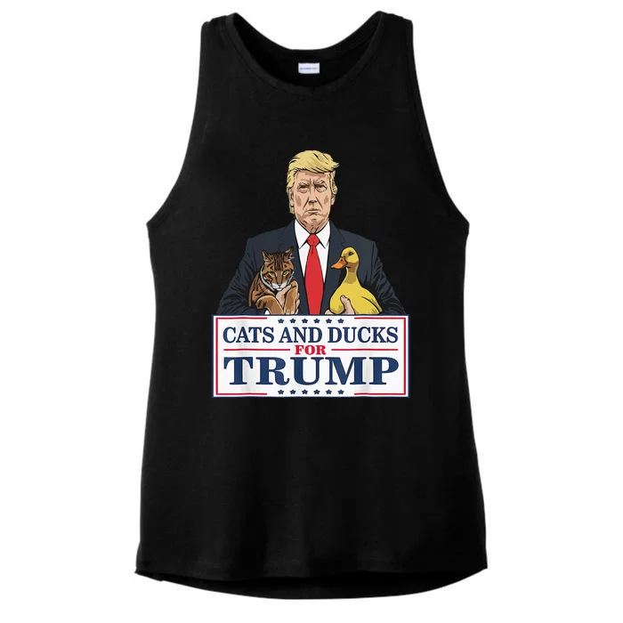 Cats And Ducks For Trump 2024 Kittens And Ducks For Trump Ladies Tri-Blend Wicking Tank