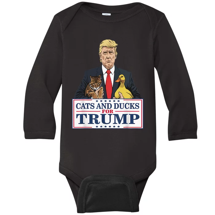 Cats And Ducks For Trump 2024 Kittens And Ducks For Trump Baby Long Sleeve Bodysuit