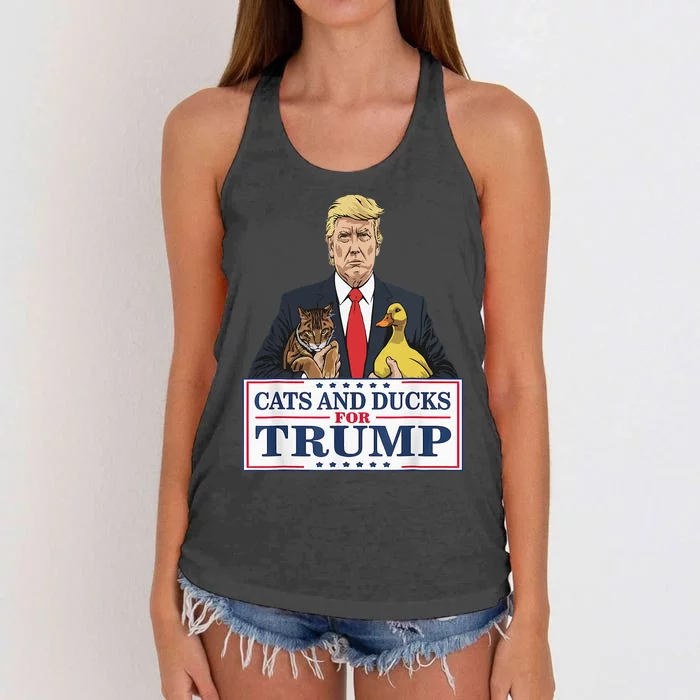 Cats And Ducks For Trump 2024 Kittens And Ducks For Trump Women's Knotted Racerback Tank