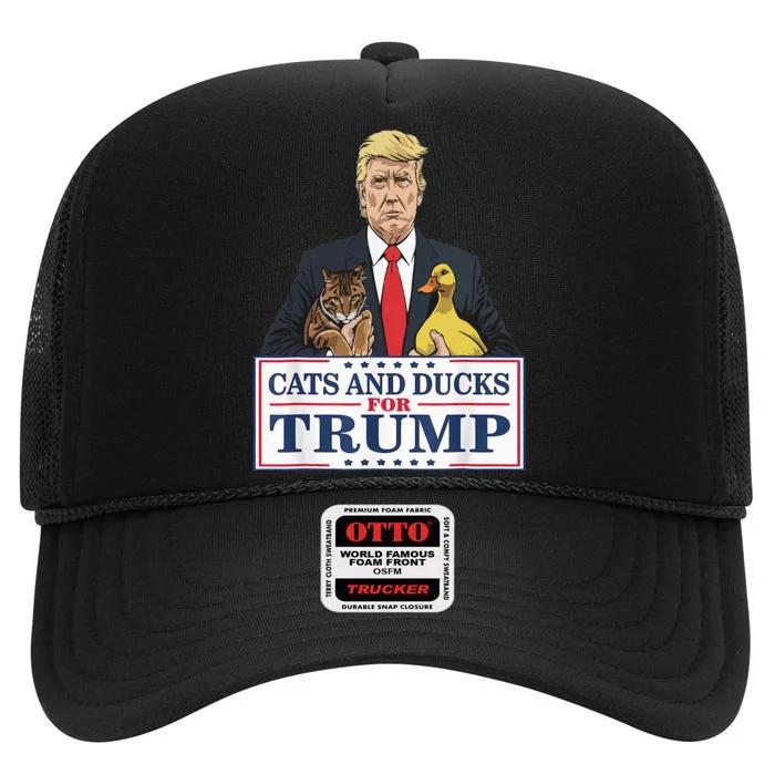 Cats And Ducks For Trump 2024 Kittens And Ducks High Crown Mesh Trucker Hat