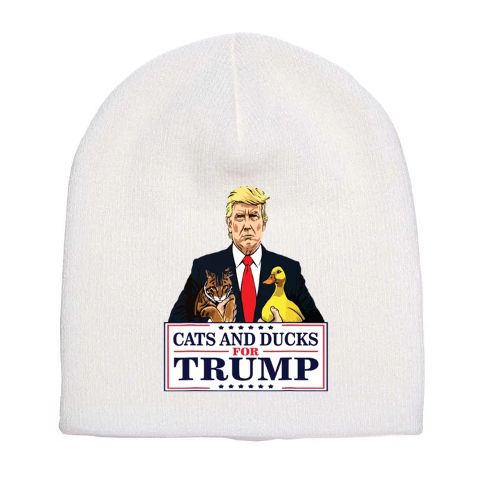 Cats And Ducks For Trump 2024 Kittens And Ducks For Trump Short Acrylic Beanie