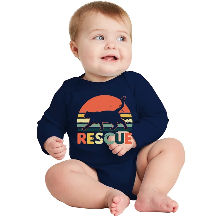 Cat Adoption Design Vintage Retro Sunset Rescue Gift Baby Long Sleeve Bodysuit