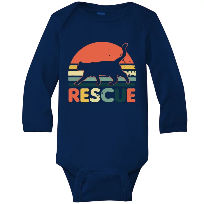 Cat Adoption Design Vintage Retro Sunset Rescue Gift Baby Long Sleeve Bodysuit