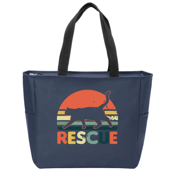 Cat Adoption Design Vintage Retro Sunset Rescue Gift Zip Tote Bag