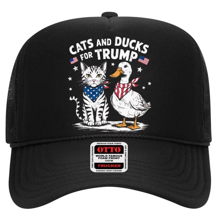 Cats And Ducks For Trump Kittens And Ducks For Trump High Crown Mesh Trucker Hat