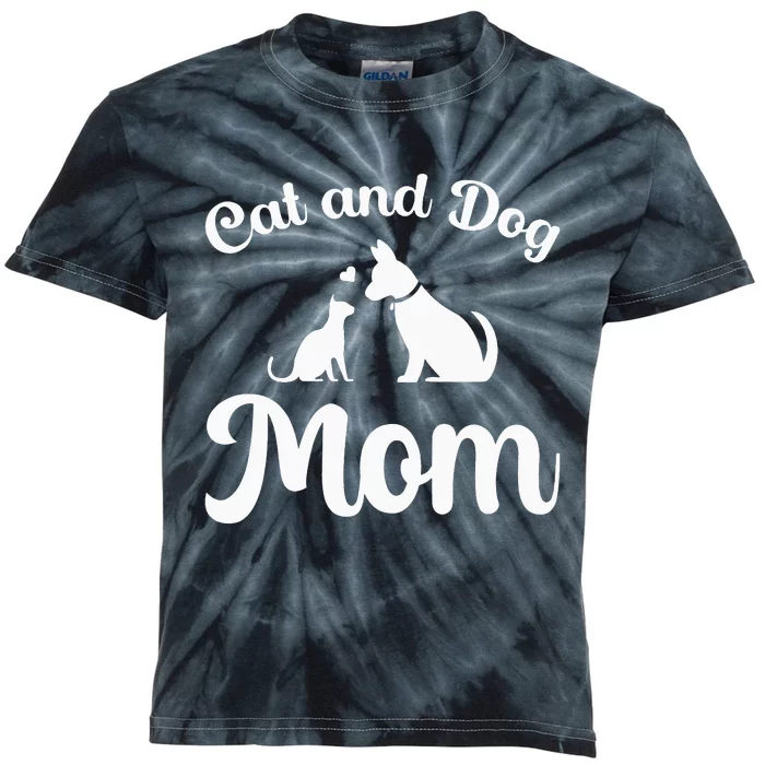 Cat and Dog Mom Kitten and Puppy Mama Kids Tie-Dye T-Shirt