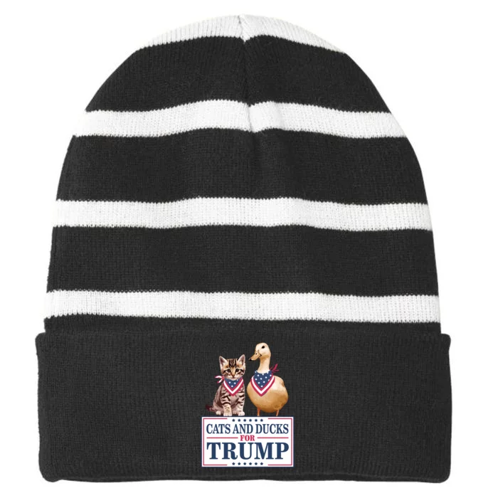 Cats And Ducks For Trump Striped Beanie with Solid Band