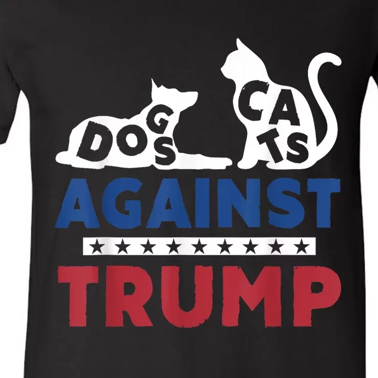 Cats And Dogs Against Trump 2024 Anti Trump Usa Flag V-Neck T-Shirt