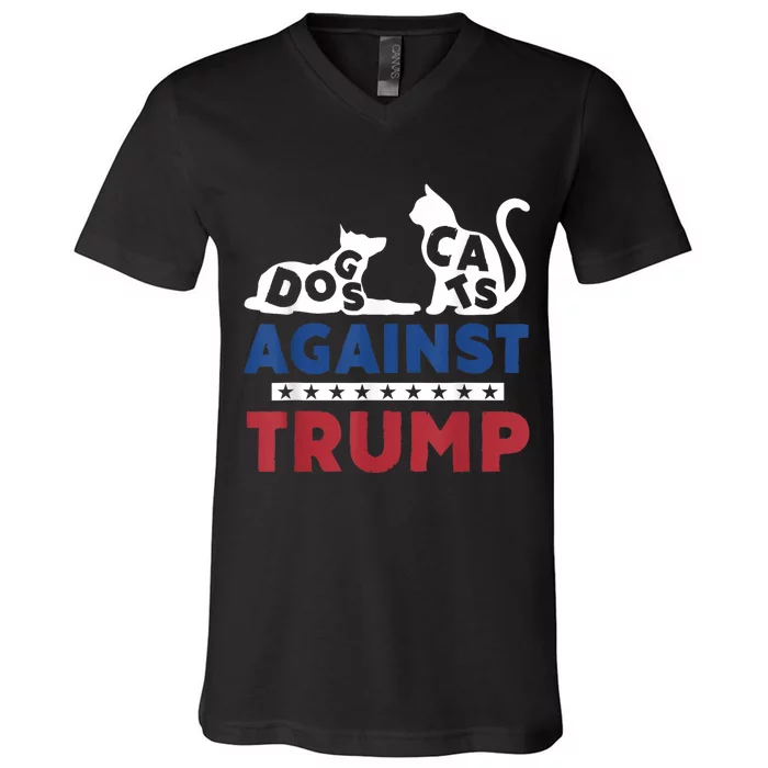 Cats And Dogs Against Trump 2024 Anti Trump Usa Flag V-Neck T-Shirt