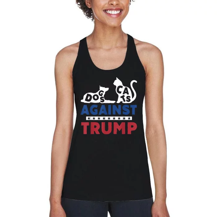 Cats And Dogs Against Trump 2024 Anti Trump Usa Flag Women's Racerback Tank