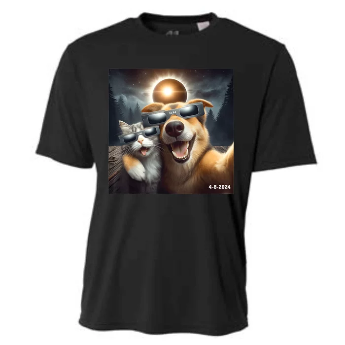 Cat And Dog Selfie With Solar 2024 Eclipse Wearing Glasses Cooling Performance Crew T-Shirt