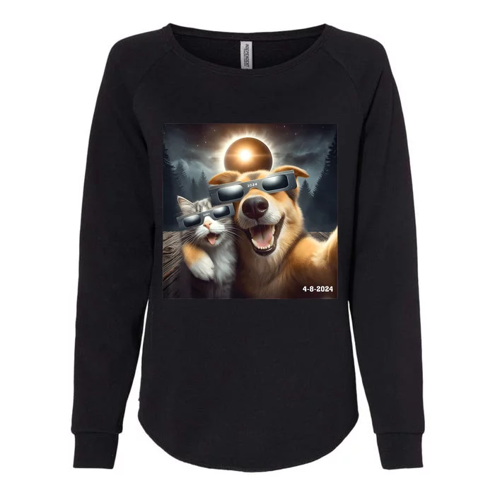 Cat And Dog Selfie With Solar 2024 Eclipse Wearing Glasses Womens California Wash Sweatshirt