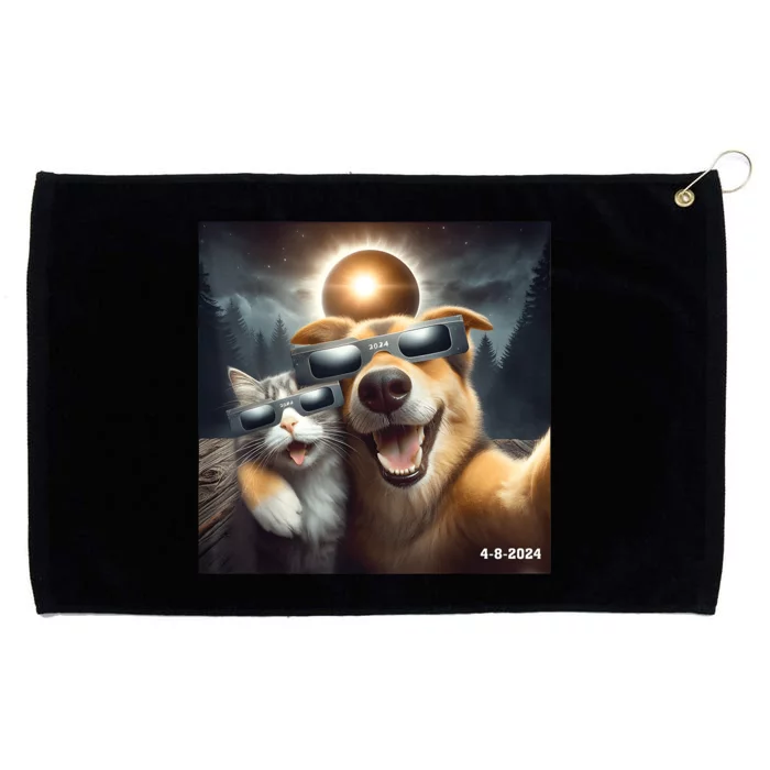 Cat And Dog Selfie With Solar 2024 Eclipse Wearing Glasses Grommeted Golf Towel