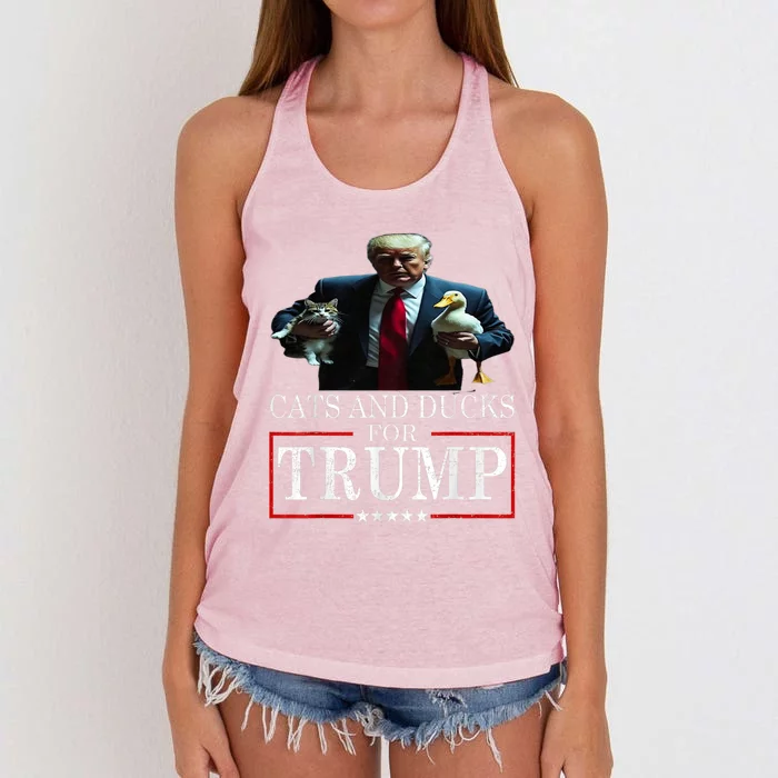 Cats And Ducks For Trump 2024 Kittens And Ducks For Trump Women's Knotted Racerback Tank