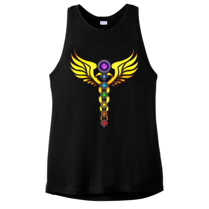 Caduceus With 7 Chakras Ladies Tri-Blend Wicking Tank