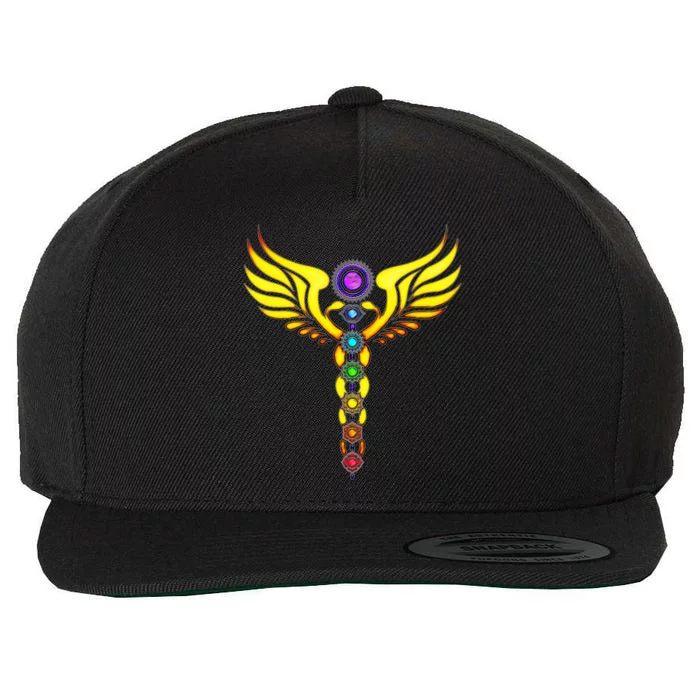 Caduceus With 7 Chakras Wool Snapback Cap