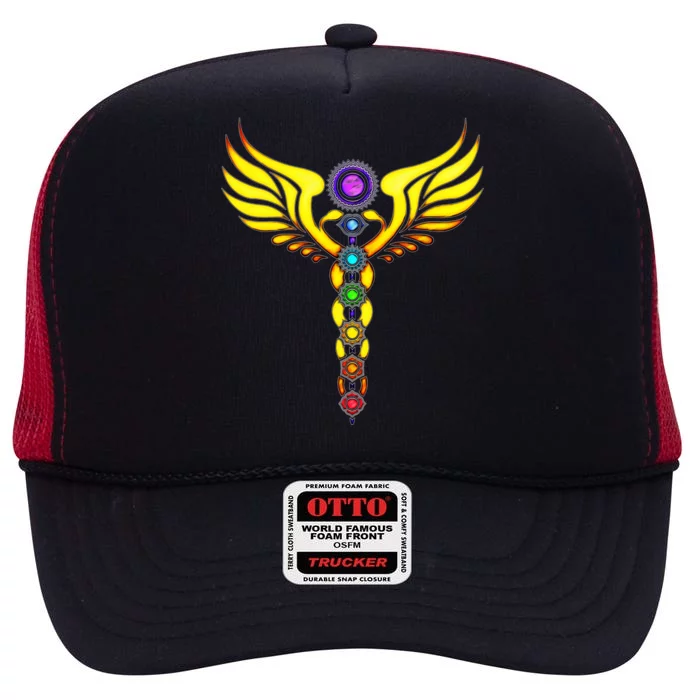 Caduceus With 7 Chakras High Crown Mesh Trucker Hat