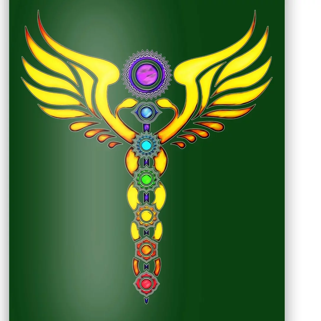 Caduceus With 7 Chakras Poster