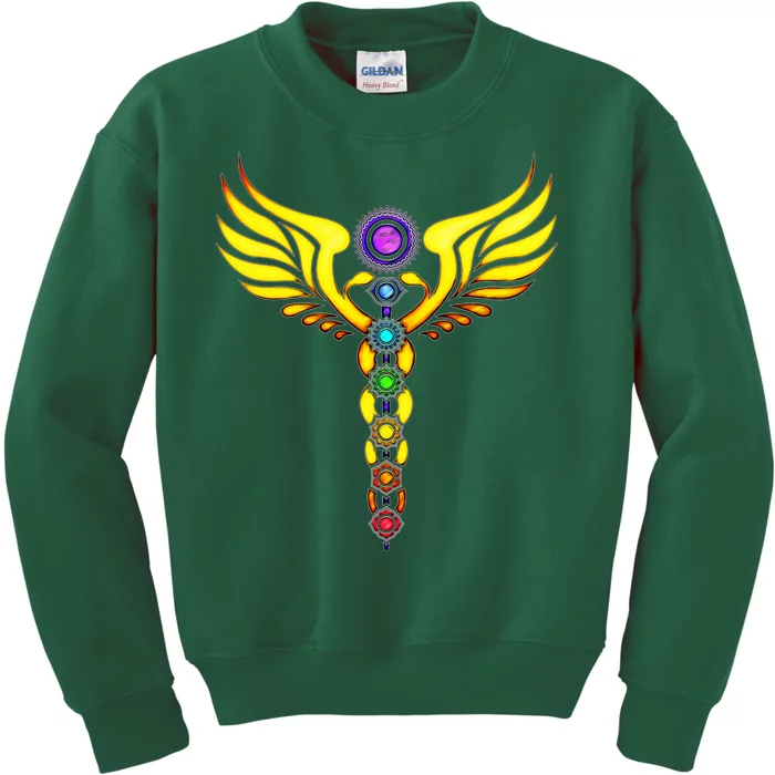 Caduceus With 7 Chakras Kids Sweatshirt