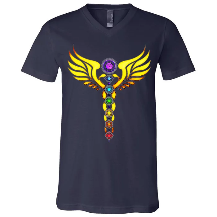 Caduceus With 7 Chakras V-Neck T-Shirt