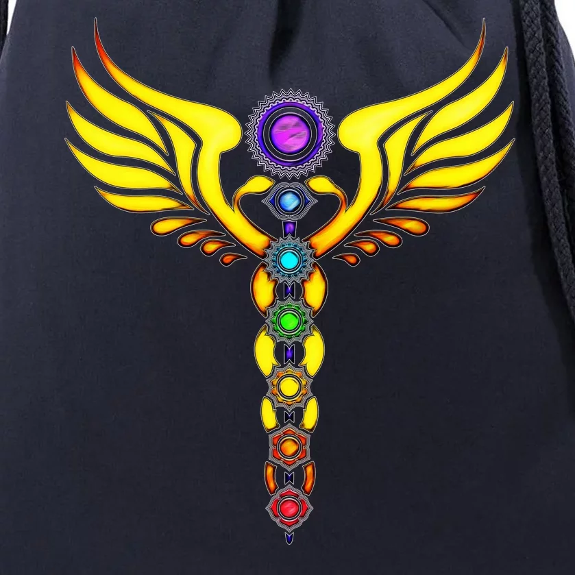 Caduceus With 7 Chakras Drawstring Bag