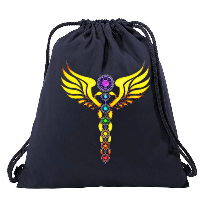 Caduceus With 7 Chakras Drawstring Bag