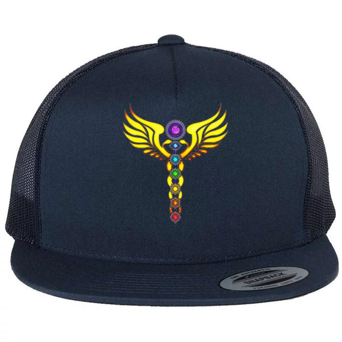 Caduceus With 7 Chakras Flat Bill Trucker Hat