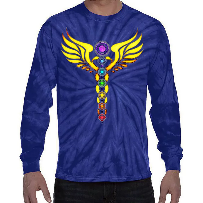 Caduceus With 7 Chakras Tie-Dye Long Sleeve Shirt