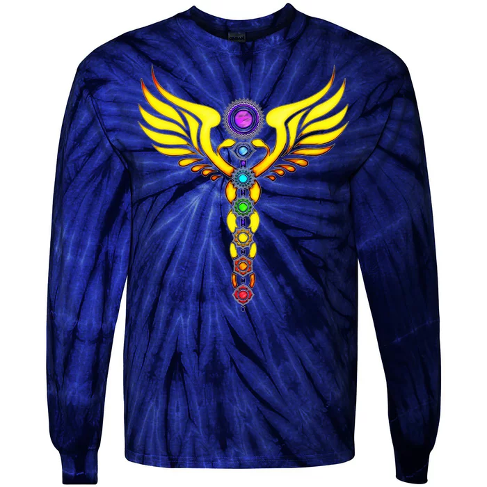 Caduceus With 7 Chakras Tie-Dye Long Sleeve Shirt