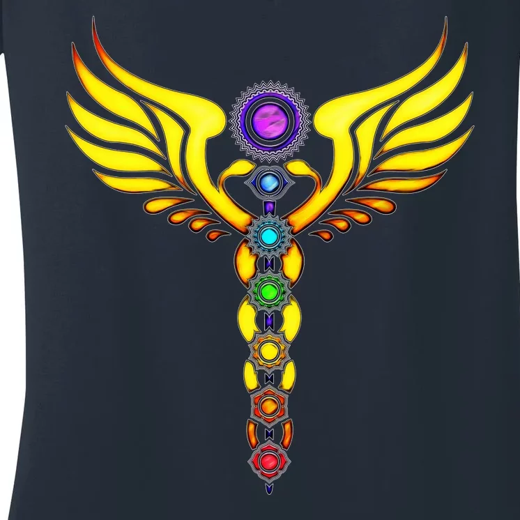 Caduceus With 7 Chakras Women's V-Neck T-Shirt