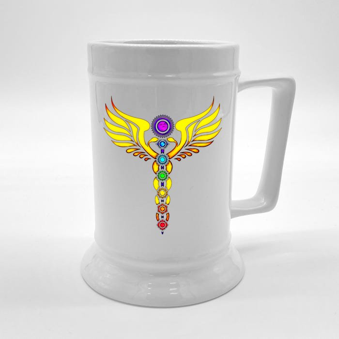 Caduceus With 7 Chakras Front & Back Beer Stein