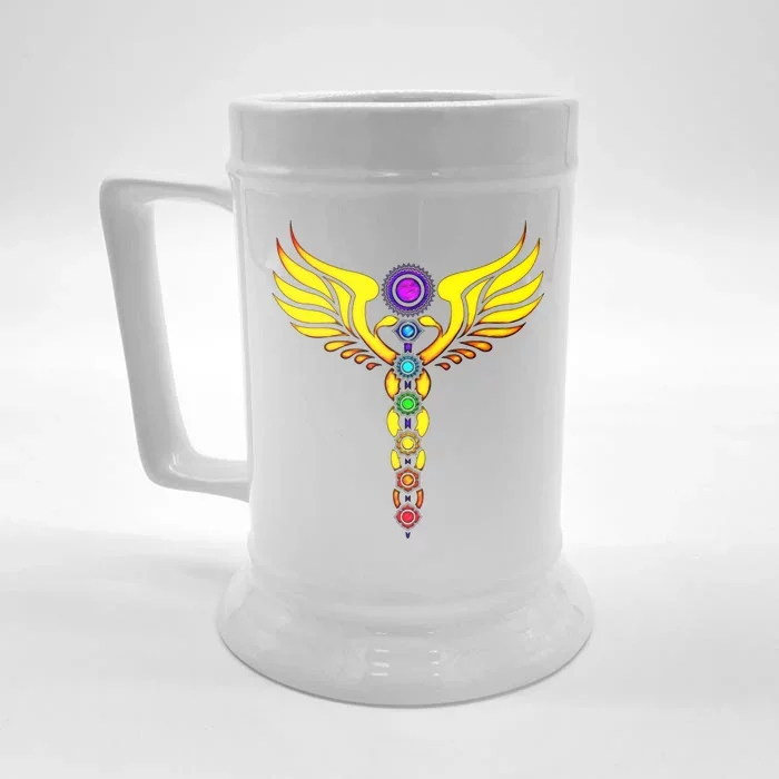 Caduceus With 7 Chakras Front & Back Beer Stein