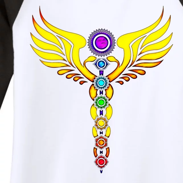 Caduceus With 7 Chakras Women's Tri-Blend 3/4-Sleeve Raglan Shirt