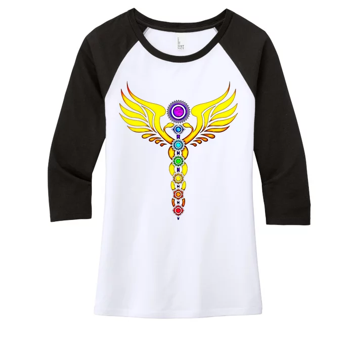 Caduceus With 7 Chakras Women's Tri-Blend 3/4-Sleeve Raglan Shirt