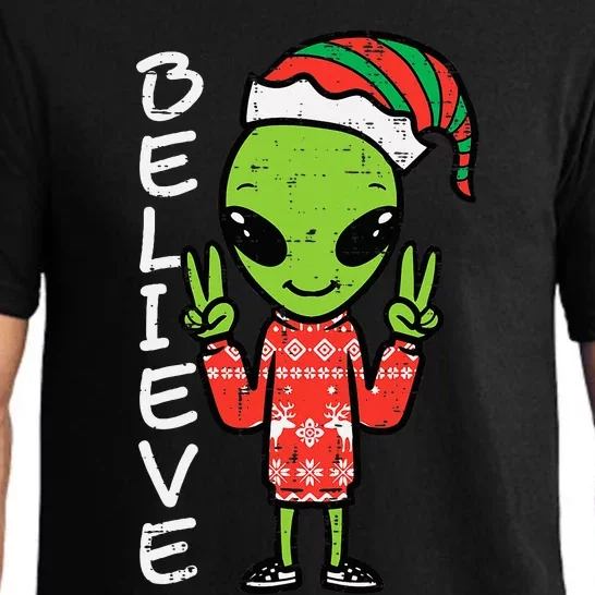 Christmas Alien Elf Believe Funny Xmas Space Pajama Set