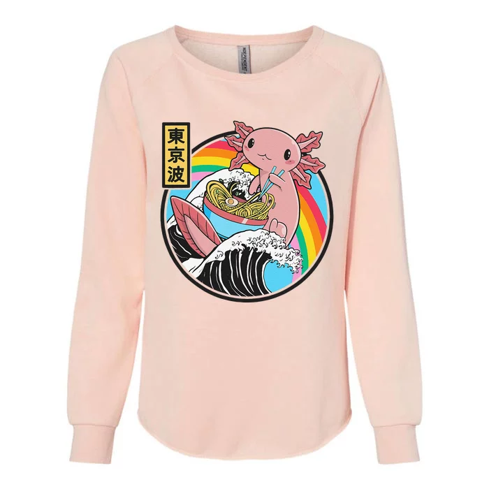 Cute Axolotl Eating Ramen Kanagawa Wave Kawaii Anime Womens California Wash Sweatshirt